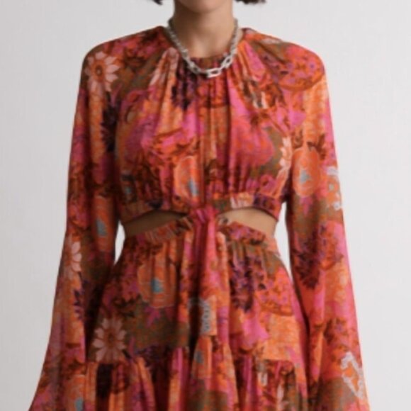 NWOT A.L.C. Izzy Fit & Flare Floral Cut Out Silk Boho Mini Dress XS $695 - Picture 10 of 14